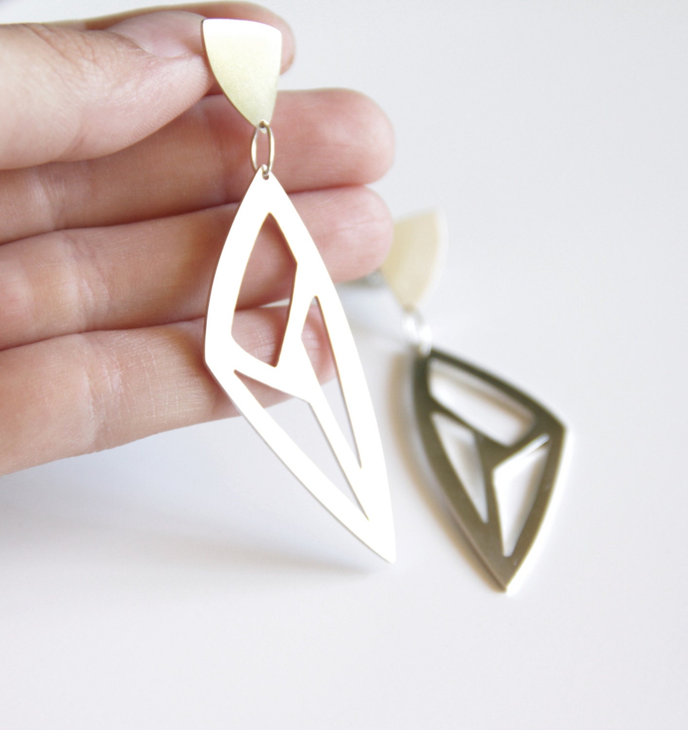Silver Lotus Cut-Out Geometric Earrings