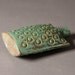Stoneware oval flask bottle vase in blue-green embossed dots