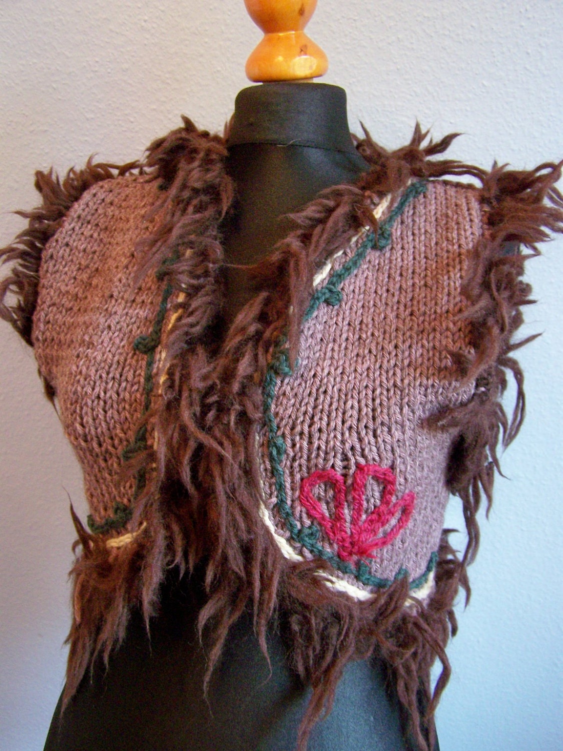 knitted vest bolero hippie style flower power
