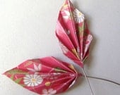 Origami Leaf Head Pins -  (1 pair) Japanese, Reddish Pink Floral