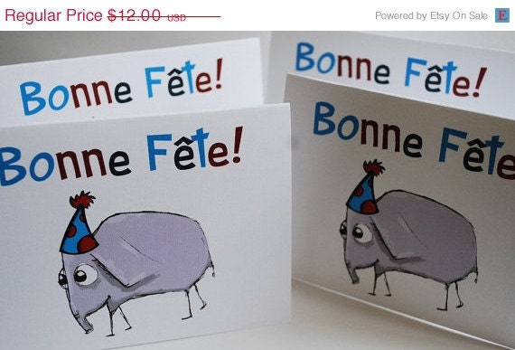 Half Off Sale Bonne Fete Happy Birthday French Greeting Cards Carts de Souhait set of 4