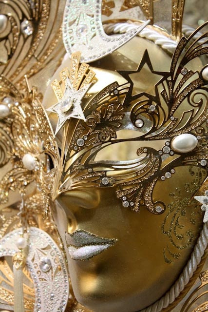 Carnivale in Venice, Italy 8x10 Photograph - Italian Decor - Venetian Gold Mask