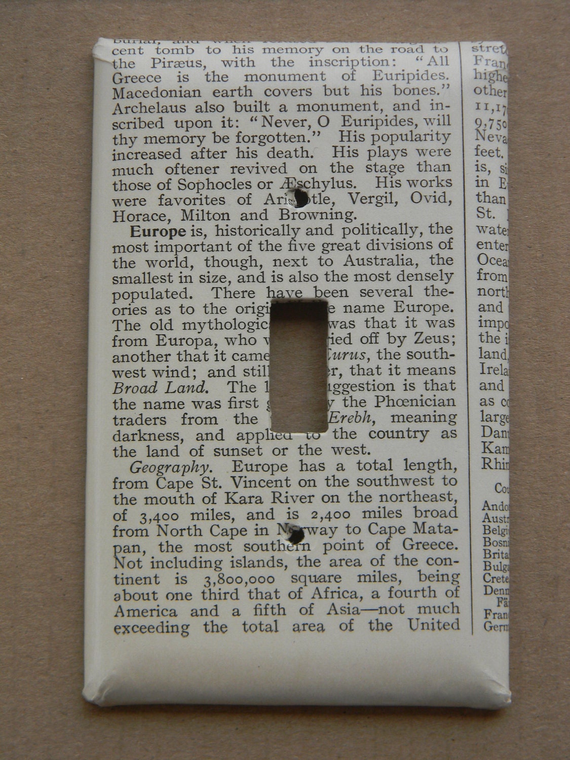 Europe Text Light Switch Plate Cover