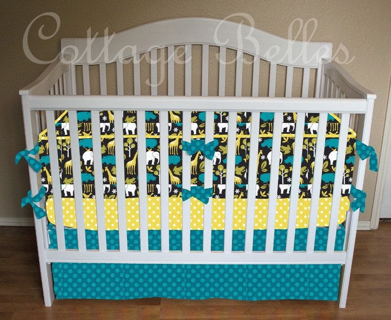 Custom Crib Bedding Set - Zoology Lagoon -  Bumpers, Skirt, Sheet  by Cottage Belles