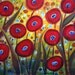 POPPIES in the RAIN 20X16 Original Fantasy Flowers Painting on Canvas -sale