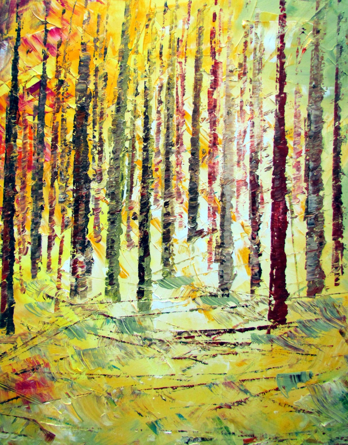 on Sale Original Abstract XLarge Palette Impasto Painting Trees Landscape SUMMER AFTERNOON 48x36 by Luiza Vizoli