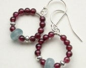 Beaded Hoop Earrings Garnet Apatite Gemstones Sterling Silver  - Cranberry Ice Handcrafted