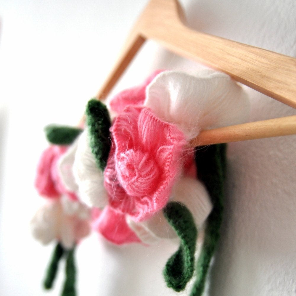 Turkish rose handmade knit crochet mohair neckwarmer in pink and white ..AOD from Ayca.. opal light blossom baby woolly