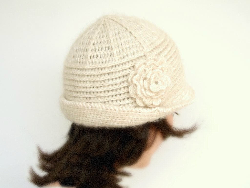 Ivory Cloche Hat - Vintage Style Crochet Hat with Flower - LIMITED EDITION - Winter accessories