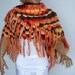 Fall foliage.. Crochet shawl.. Autumn Colors Rusty Red Crocodile w Fringe Wrap Stole Coffee Brown Orange Bamboo Mustard