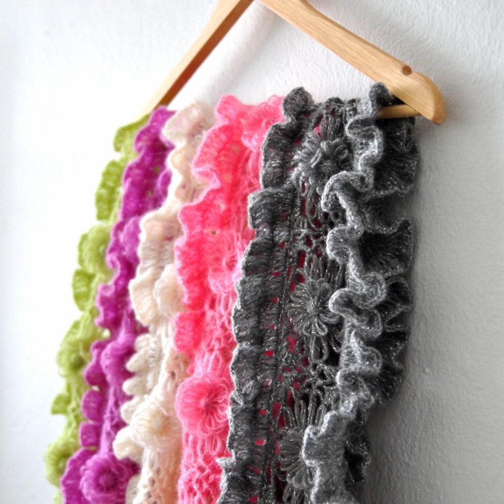 Green Crochet Scarves - Mohair Crochet Scarf - Asparagus Citruses Apple Lime Kiwi Pear Avocado