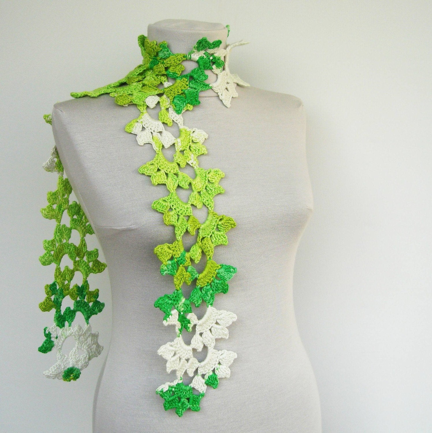 Eco - Friendly Crochet Scarves. in Shades Of Green Pure Bamboo Cotton - Asparagus irish peridot pear