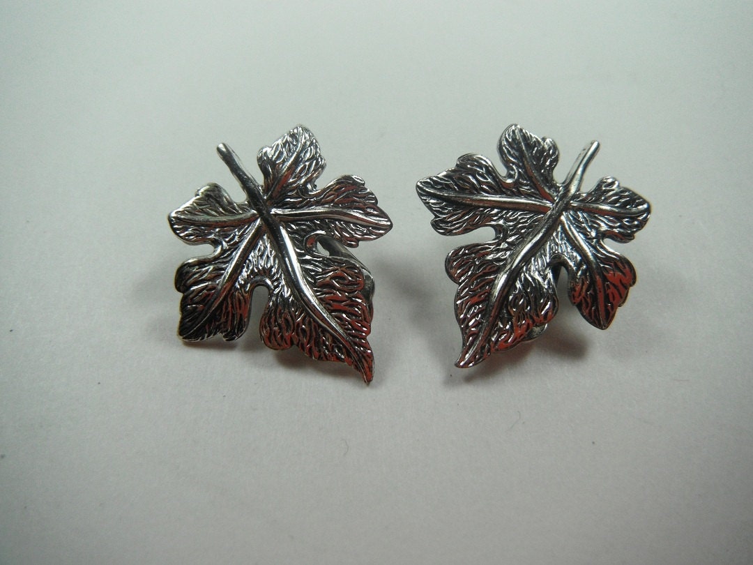 Vintage 1950s Earrings Danecraft Sterling Silver Clip On Leaves