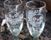 Sugar Skulls- Engraved Wedding Glass Toasting Flutes