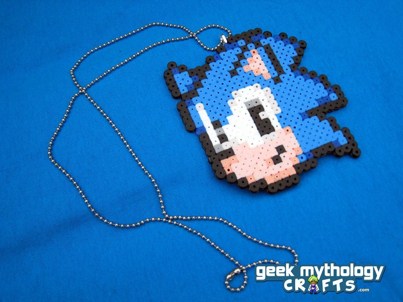 Sonic the Hedgehog Perler Bead Sprite Necklace