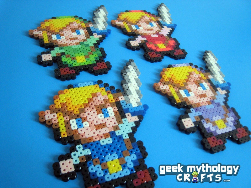 Nintendo 4 Swords Adventure Link - Perler Bead Sprite Set of 4 Characters