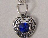 Blue Sapphire Heart Necklace - Heart Pendant - Rhinestone - royal blue - September birthstone  -Valentines Day - Sapphire blue  - silver