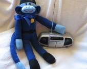 Police Sock Monkey. Thin Blue Line. Permanent Badge and Belt. Limited.