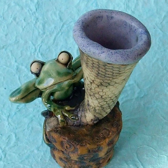 Green Frog Ceramic Vase by RudkinStudio on Etsy