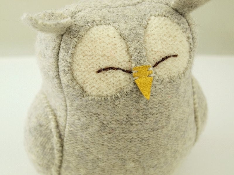 Upcycled Felted Wool Grey Sleepy Owl
