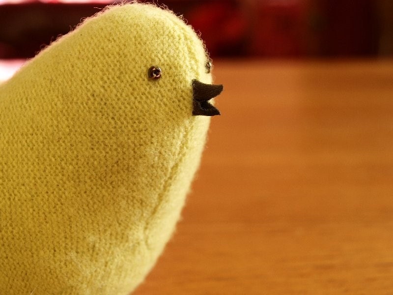 Upcycled Felted Wool Lime Spring Bird with Green Wings