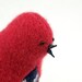 Red Bird Felted Wool with Blue and White Patterned Wings Lamb Wool Stuffing Home Decor Height 4.5" Eco Friendly Upcycled