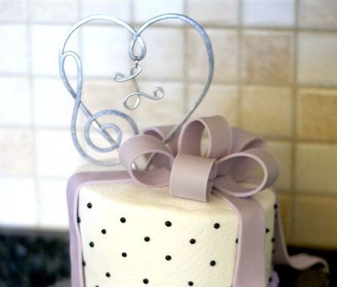 Musical Heart Treble Bass Clef Cake Topper  PERSONALIZED with your  INITIAL