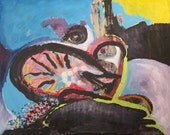 cat painting, acrylic abstract cat painting Original Art contemporary cat blue red yellow pink  cat paintings cat art by sj.kim