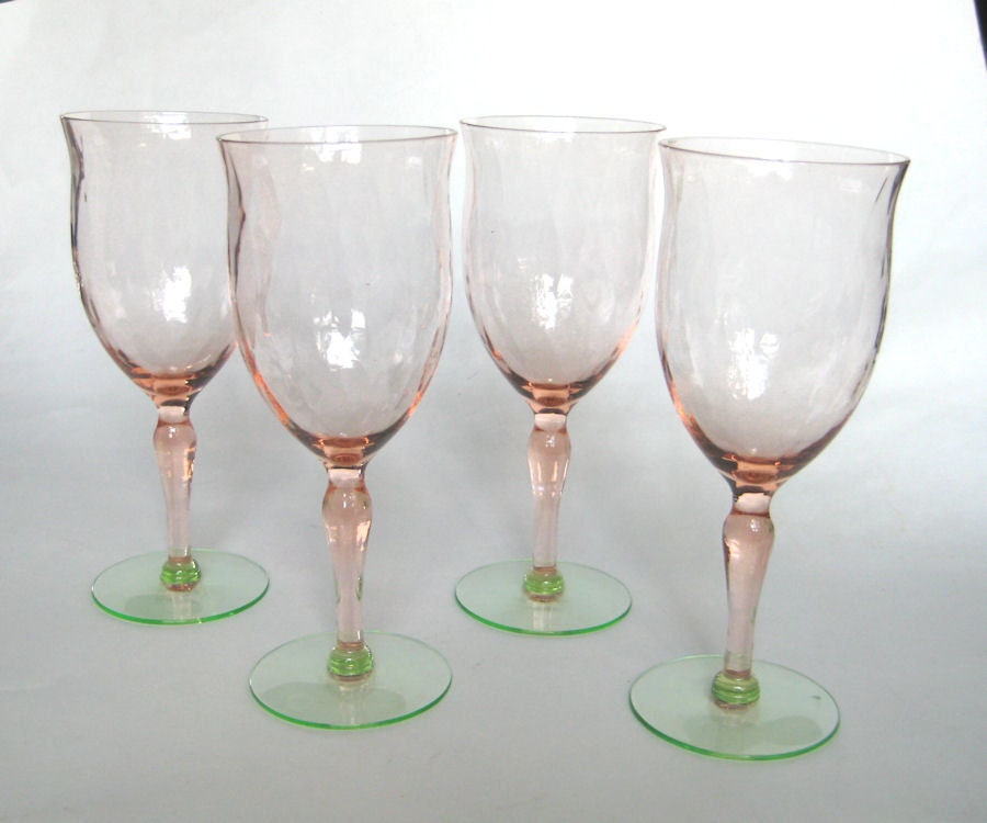 1930s Pink and Green Vaseline Depression by cheshirecatantiques