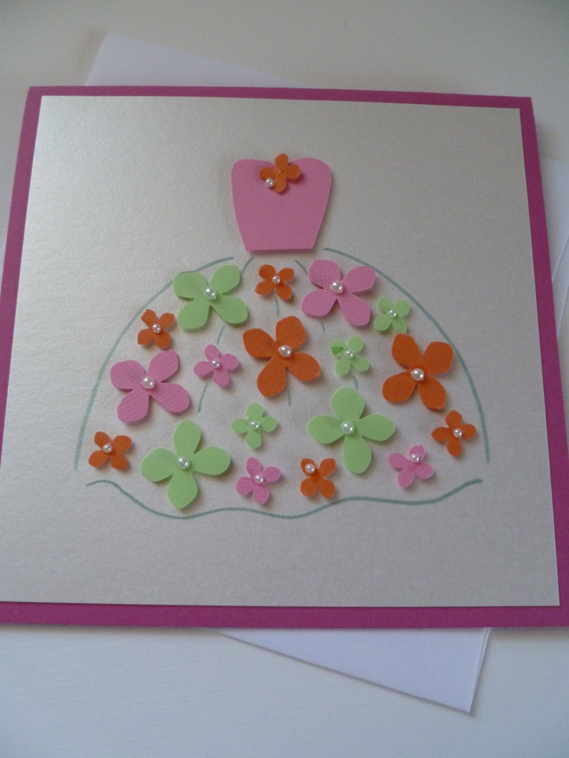 Pretty flower dress card - Bridesmaid card, Birthday card