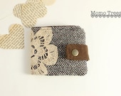 Fabric Women's Wallet - Brown Herringbone & Vintage lace