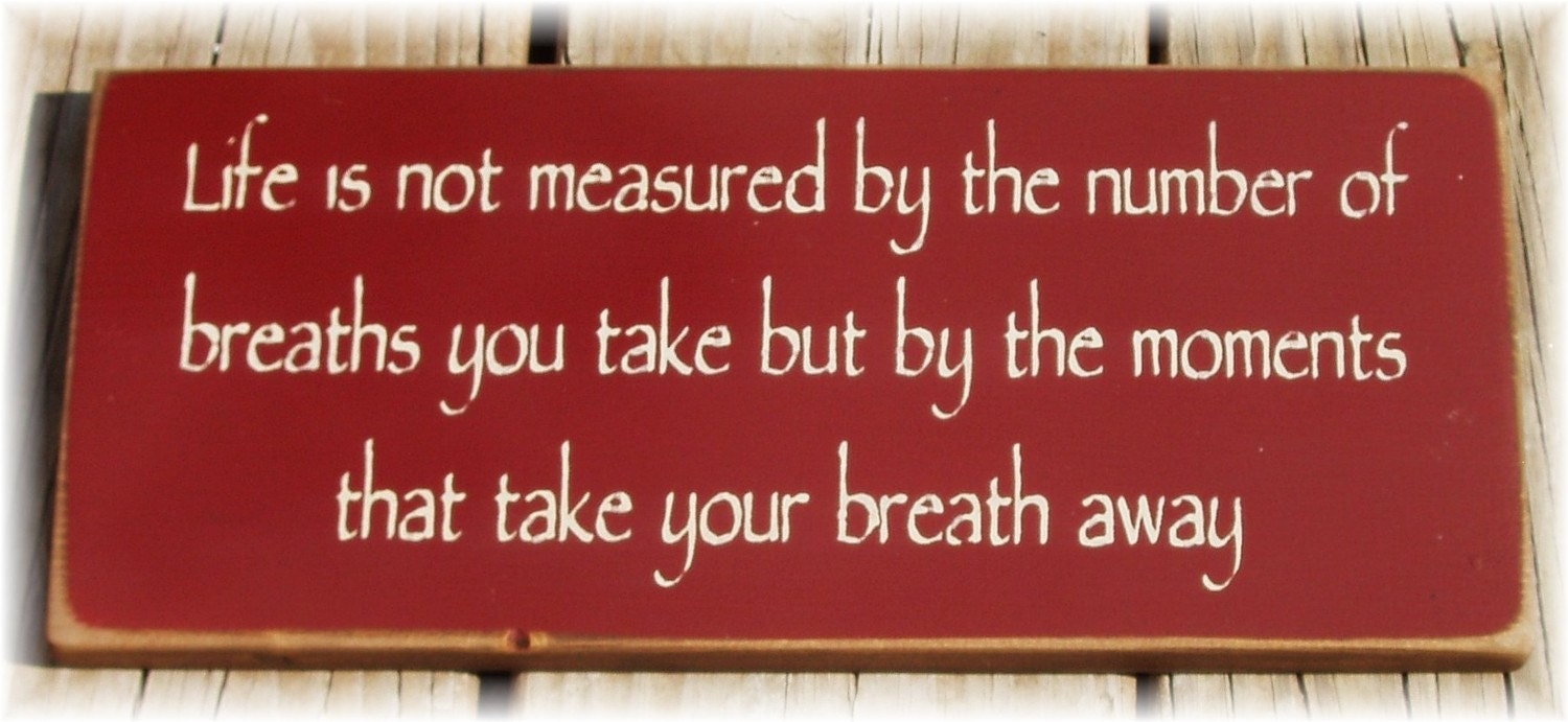 Life is not measured by the number of breaths you take... primitive wood sign