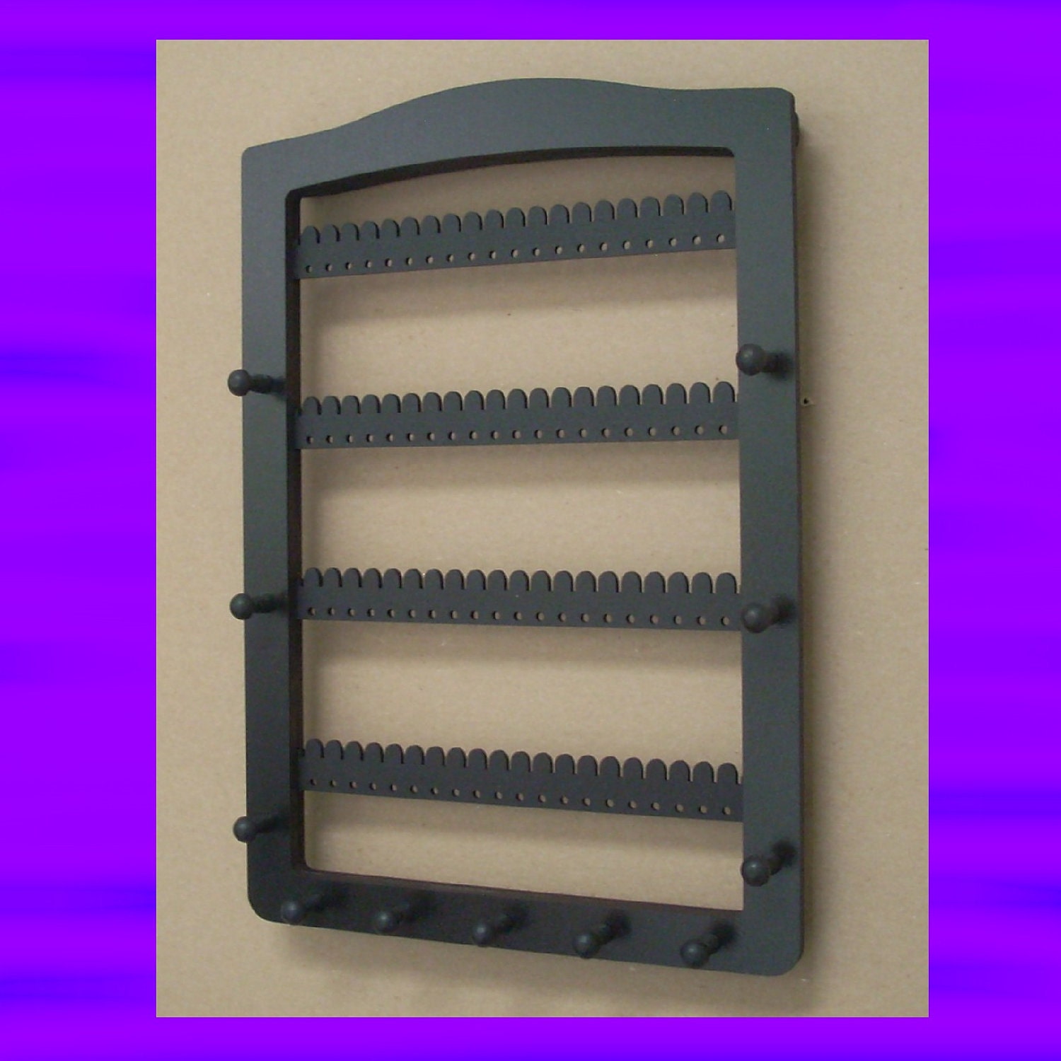 jewelry rack holder organizer black for necklaces, bracelets and earrings large 11 PEG -  WALL MOUNT 80 pairs-