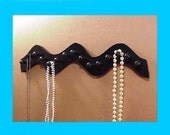 NECKLACE holder rack  zigzag black wooden wall mount  necklace storage 15 pegs