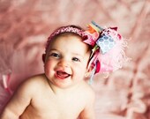 Rainbow Bright Over The Top Boutique Hair Bow on matching Headband Free Shipping On All Addional Items