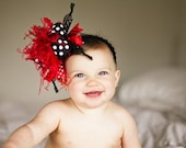 Red Black and White Girls Baby Over The Top Boutique Hair Bow on Matching Headband Free Shipping On All Addional Items