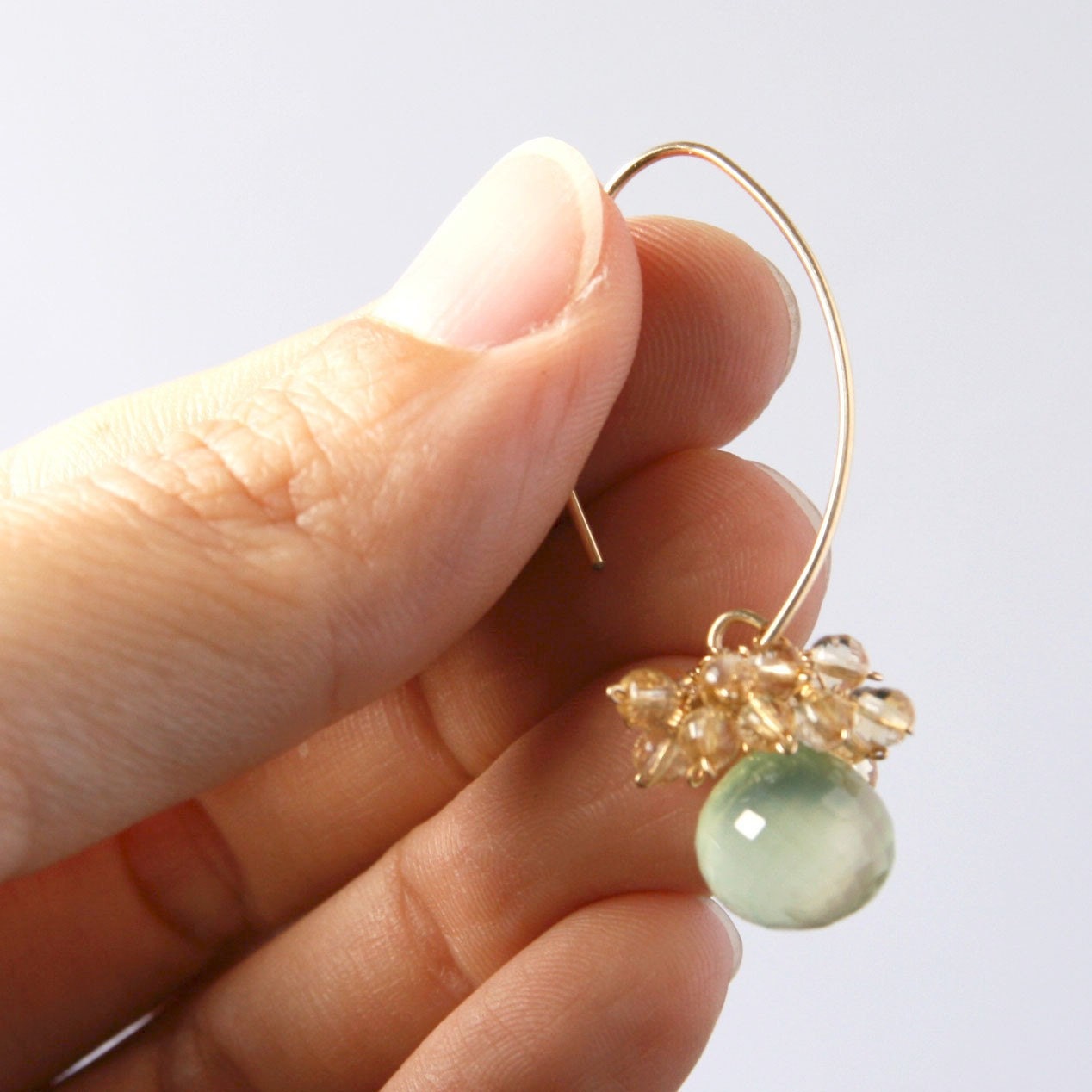 Prehnite Citrine Cluster Goldfilled Earrings