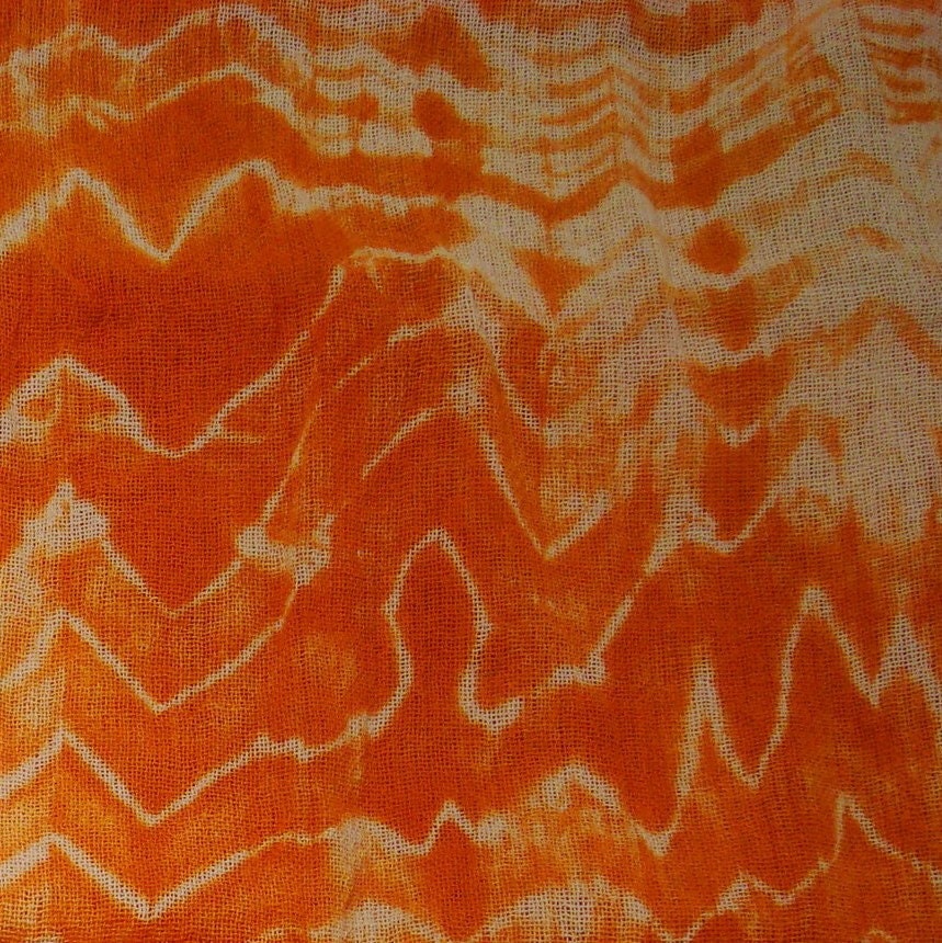 Hand Dyed Organic Cotton Gauze Scrim Shibori Fabric in Terracotta