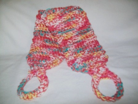 Back Scrubber, Ribbed, Thick, Apricot Variegated color, Cotton, Crocheted
