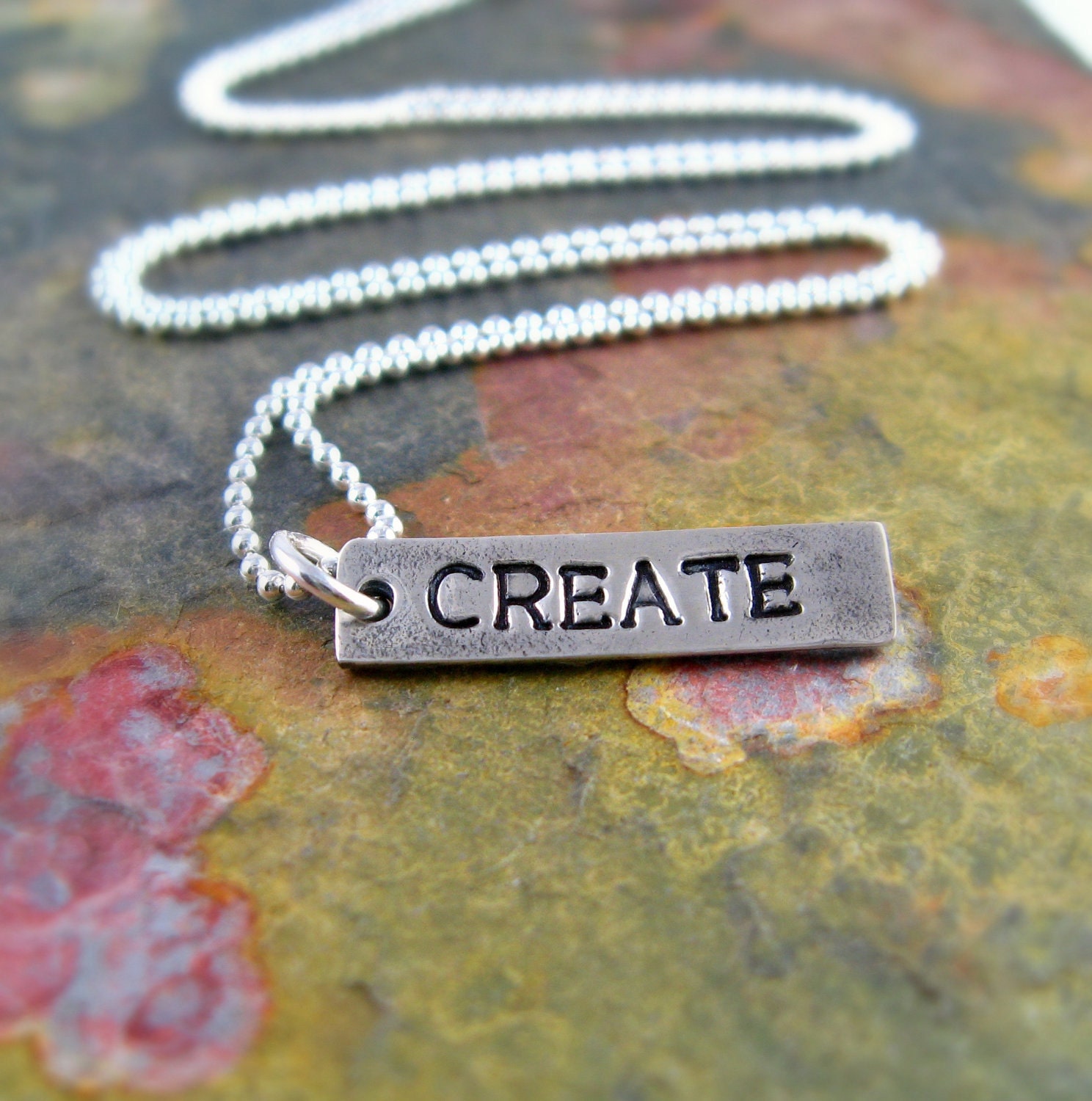 Create Silver Necklace Artist Necklace Art Teacher Necklace Personalized Silver Necklace Hand  Stamped Custom Inspirational Words Under 50