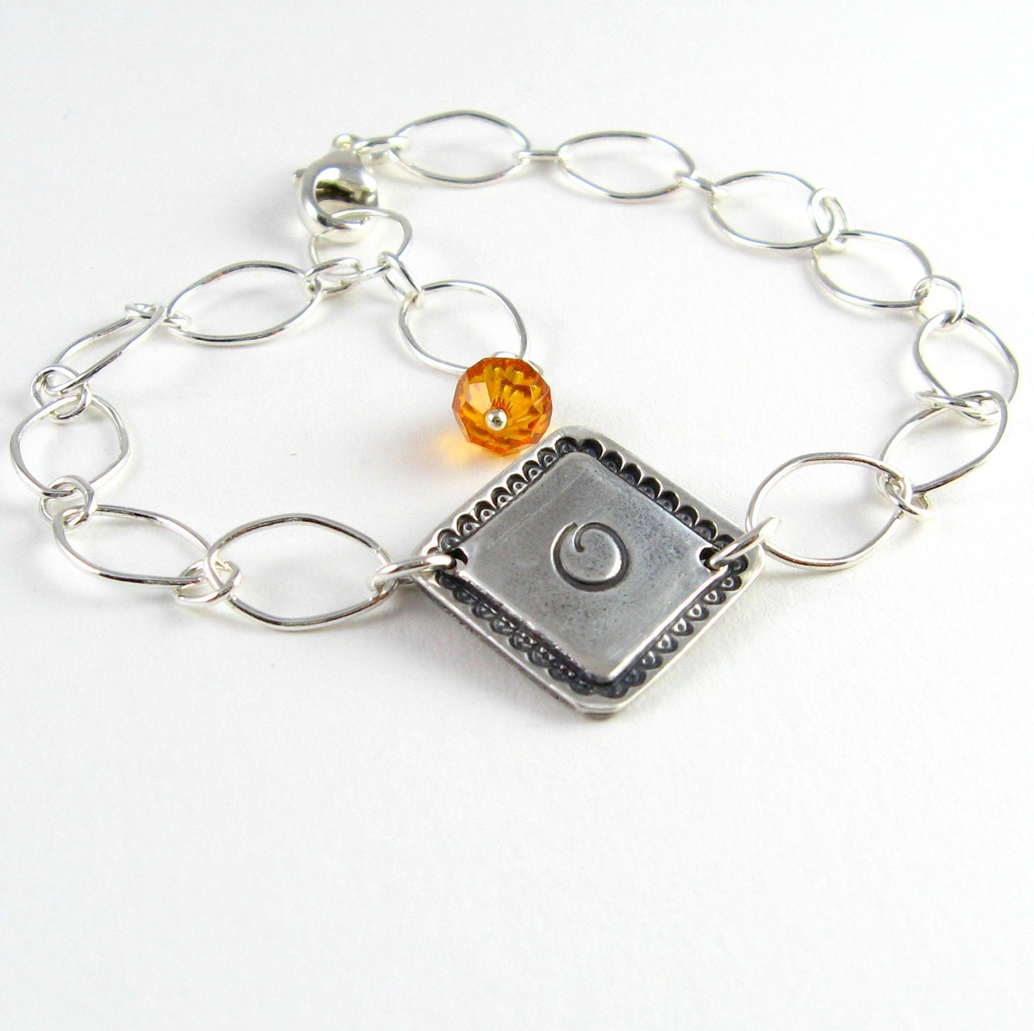 Silver Monogram Bracelet, Personalized Initial Bracelet, Birthstone Bracelet, Graduation Gift, PMC Jewelry Swarovski Birthstones - newhopebeading