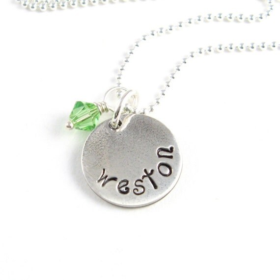Personalized Name Necklace Handstamped Mother Necklace PMC Handstamped Mommy Necklace Sterling Silver Swarovski Crystal Necklace