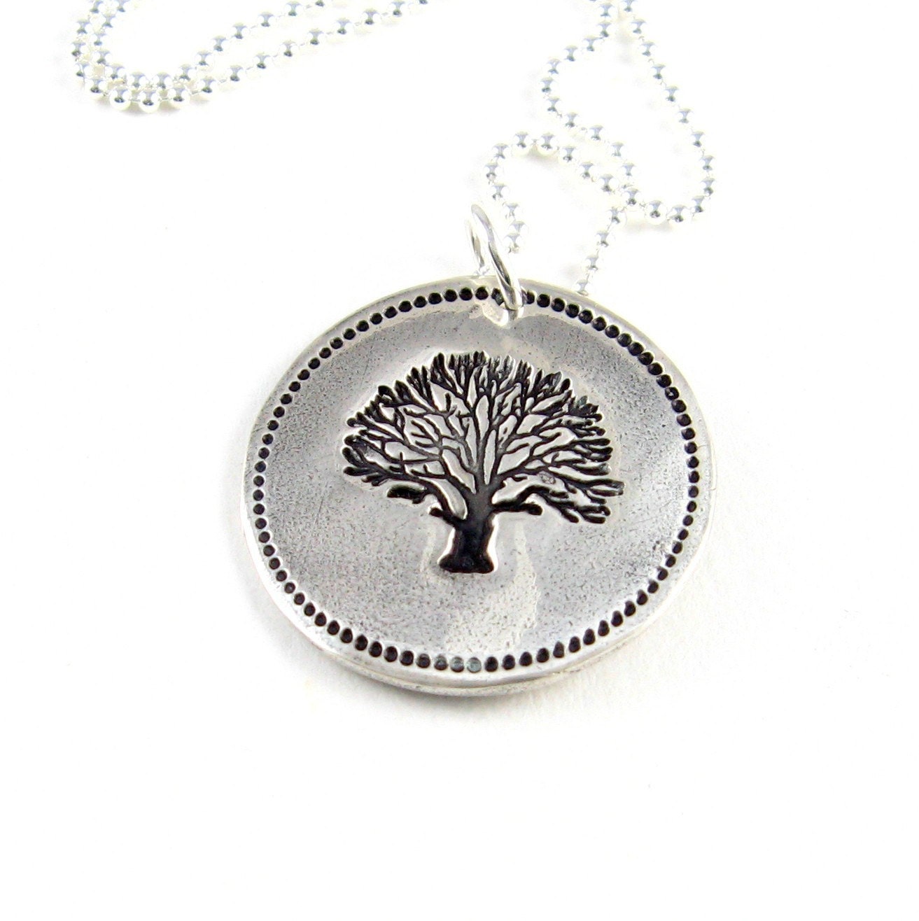 Tree of Life Necklace Earth Day Eco Friendly Recycled Fine Silver PMC Artisan Pendant Hand Stamped Tree of Life Under 75