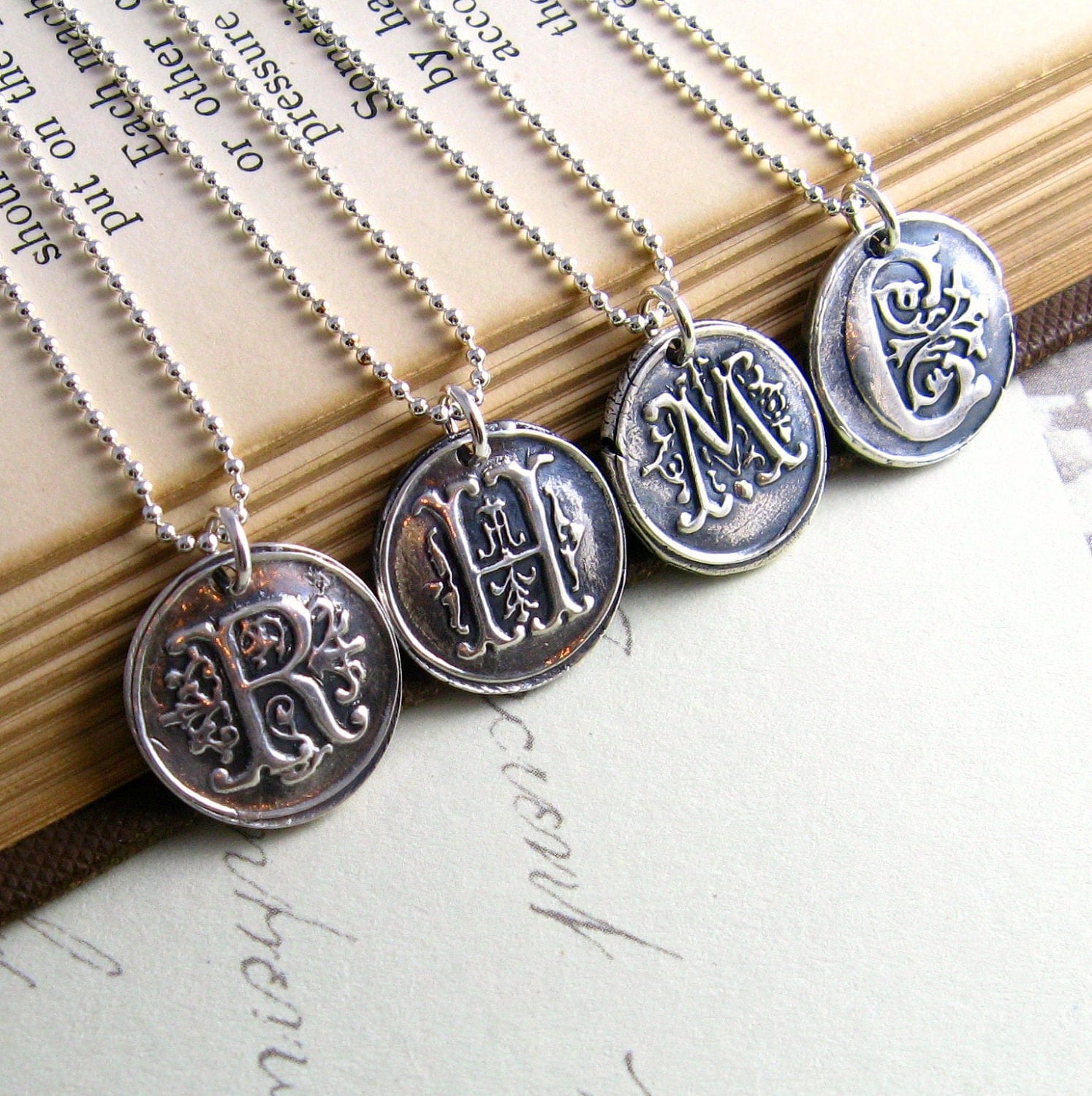 Monogrammed Pendants on Monogram Bridesmaid Jewelry Silver Initial Necklace Personalized