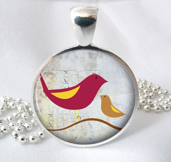 Paper Bird Art Pendant, Bird Resin Pendant, Photo Charm Pendant, Glass Pendant Resin Jewelry (0056)