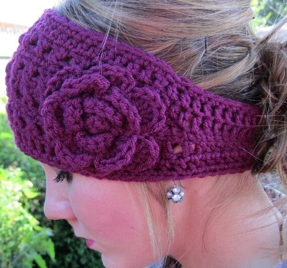 Crochet Headwrap Headband Raspberry Boho Style
