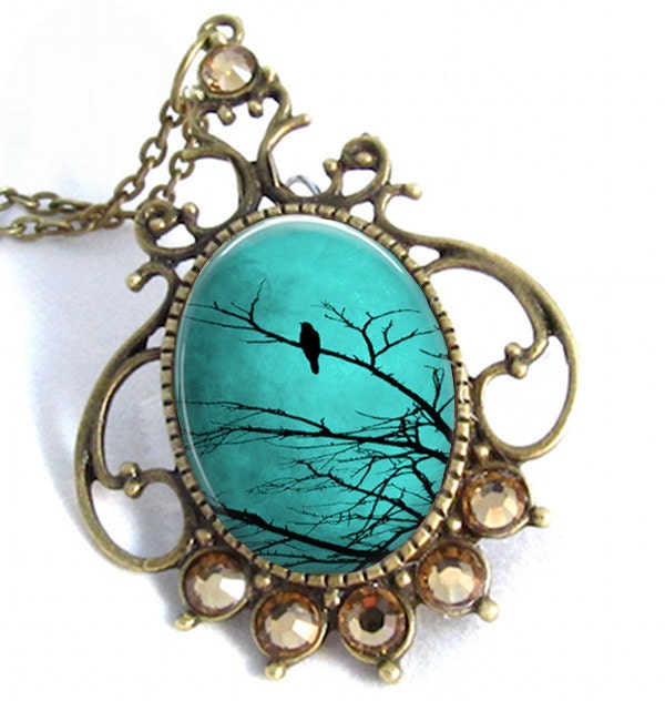 Turquoise Sky Cameo Art Pendant Resin Jewelry Necklace Resin Pendant Photo Charm Pendant, Resin Picture Pendant (0267)