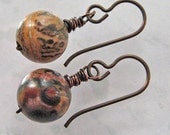Leopardskin Jasper Earrings.  Brown, Gold, Black, Red, Mustard.  Ms. Mew.