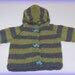 Hand Knitted Hooded Striped Sweater,Spring Jacket Avocado Green,Violet,Caterpillar Buttons 3-6 Months Made to Order