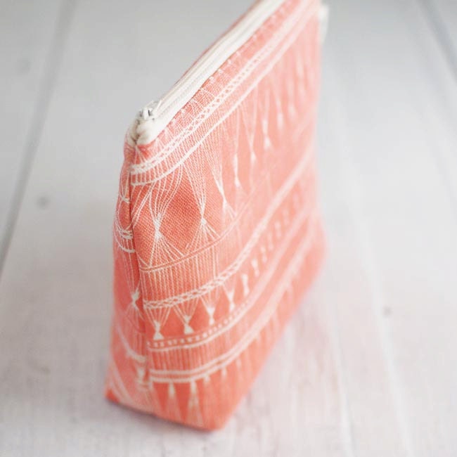 medium cotton zip pouch - Coral Market Weave